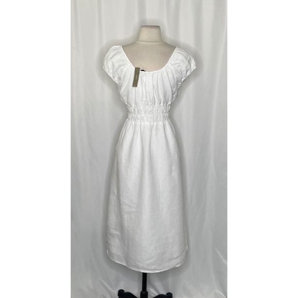 NWT!! J. CREW Cap Sleeve Midi Dress Linen Solid White Smocked Medium Petite MP - Picture 8 of 14